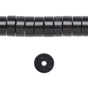 Bead, black obsidian (natural), 10x5mm heishi, B grade, Mohs hardness 5 to 5-1/2. Sold per pkg of 10.
