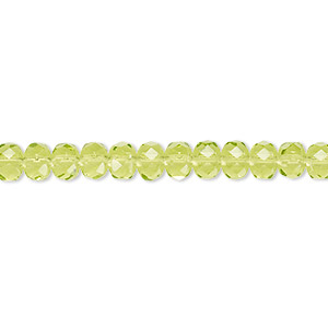 Bead, Czech fire-polished glass, olivine, 5x4mm faceted rondelle. Sold per pkg of 1,200 (1 mass).