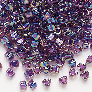 Seed bead, Miyuki, glass, transparent purple color-lined blue, (TR1832), #5 triangle. Sold per 25-gram pkg.
