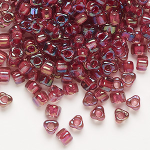 Seed bead, Miyuki, glass, transparent purple color-lined rose, (TR1833), #5 triangle. Sold per 25-gram pkg.