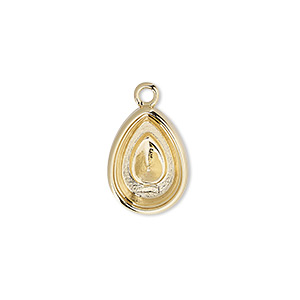 Drop, Almost Instant Jewelry&reg;, gold-plated &quot;pewter&quot; (zinc-based alloy), 16x12mm pear with 14x10mm pear setting. Sold per pkg of 2.