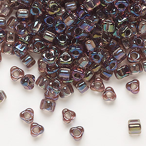 Seed bead, Miyuki, glass, transparent lilac color-lined grey, (TR1836), #5 triangle. Sold per 25-gram pkg.