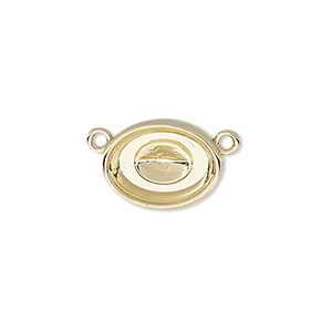 Link, Almost Instant Jewelry&reg;, gold-plated &quot;pewter&quot; (zinc-based alloy), 16x12mm oval with 14x10mm oval setting. Sold per pkg of 2.