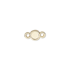 Link, Almost Instant Jewelry&reg;, gold-plated &quot;pewter&quot; (zinc-based alloy), 7mm flat round with SS20 rose setting. Sold per pkg of 2.