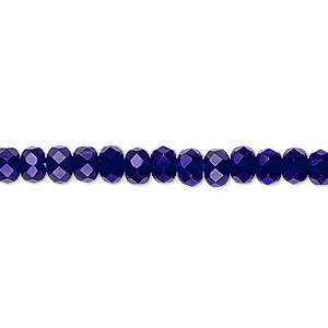 Bead, Czech fire-polished glass, cobalt, 5x4mm faceted rondelle. Sold per 15-1/2&quot; to 16&quot; strand.
