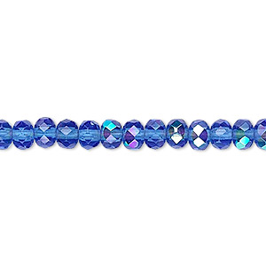 Bead, Czech fire-polished glass, light cobalt AB, 5x4mm faceted rondelle. Sold per 15-1/2&quot; to 16&quot; strand.