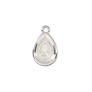 Drop, Almost Instant Jewelry&reg;, silver-plated &quot;pewter&quot; (zinc-based alloy), 16x12mm teardrop with 14x10mm pear setting. Sold per pkg of 2.