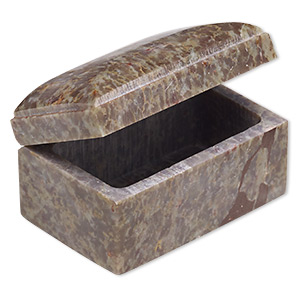 Box, soapstone (coated) and brass-plated steel, 2 x 3 x 2-inch hinged rectangle with cushion-shaped top, Mohs hardness 1 to 2-1/2. Sold individually.