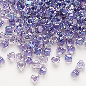 Seed bead, Miyuki, glass, transparent purple color-lined dark lilac, (TR1138), #5 triangle. Sold per 25-gram pkg.