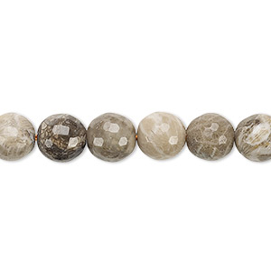 Bead, fossil coral (natural), 8mm faceted round, B grade, Mohs hardness 6-1/2 to 7. Sold per 8-inch strand, approximately 20 beads.