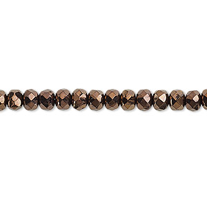 Bead, Czech fire-polished glass, opaque bronze, 5x4mm faceted rondelle. Sold per 15-1/2&quot; to 16&quot; strand.