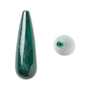 Bead, malachite (natural), 33x10mm half-drilled teardrop, B grade, Mohs hardness 3-1/2 to 4. Sold per pkg of 2.