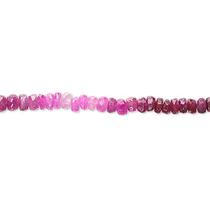 Bead, ruby (dyed), shaded, 3x1mm-4x3mm hand-cut faceted rondelle, C grade, Mohs hardness 9. Sold per 15-1/2&quot; to 16&quot; strand.