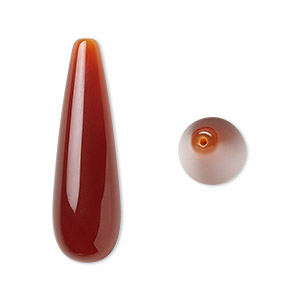 Bead, carnelian (dyed / heated), 33x10mm half-drilled teardrop, B grade, Mohs hardness 6-1/2 to 7. Sold per pkg of 2.