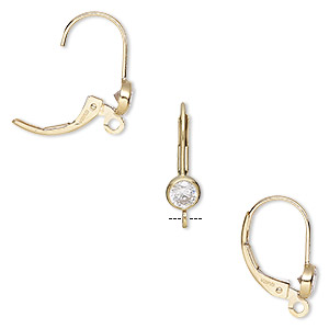 Ear wire, cubic zirconia and 14Kt gold-filled, clear, 17mm leverback with 4mm faceted round and open loop. Sold per pair.