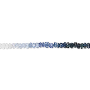 Bead, sapphire (heated), shaded, 2x1mm-4x3mm graduated hand-cut faceted rondelle, B grade, Mohs hardness 9. Sold per 15-1/2&quot; to 16&quot; strand.