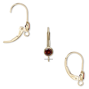Ear wire, garnet (natural) and 14Kt gold-filled, 17mm leverback with 4mm faceted round and open loop. Sold per pair.