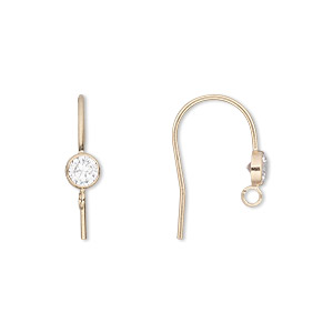 Ear wire, cubic zirconia and 14Kt gold-filled, clear, 15mm fishhook ...