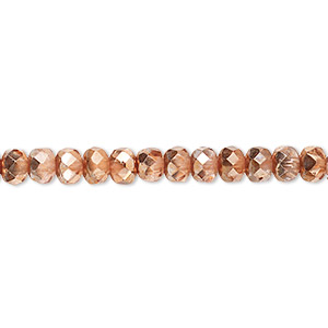 Bead, Czech fire-polished glass, metallic apricot, 5x4mm faceted rondelle. Sold per 15-1/2&quot; to 16&quot; strand.
