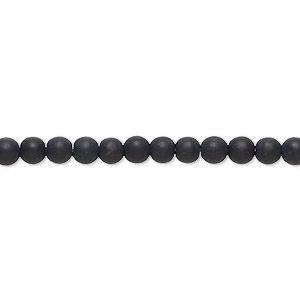 Bead, black onyx (dyed), matte, 4mm round, B grade, Mohs hardness 6-1/2 to 7. Sold per 8-inch strand, approximately 50 beads.