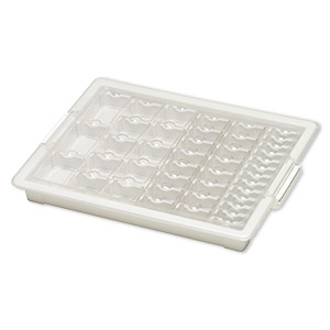 Organizer, Assorted Bead Storage Tray&#153;, Bead Storage Solutions&#153;, plastic, clear and opaque off-white, 13-3/4 x 10-1/2 x 2 inches. Sold per 45-piece set.