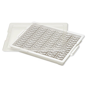 Organizer, Tiny Containers Tray&#153;, Bead Storage Solutions&#153;, plastic, clear and opaque off-white, 13-3/4 x 10-1/2 x 2 inches with (78) 2 x 1-1/8 x 3/4 inch containers. Sold per 82-piece set.