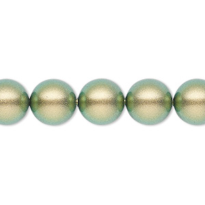 Pearl, Crystal Passions&reg;, crystal iridescent green, 10mm round (5810). Sold per pkg of 25.