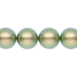 Pearl, Crystal Passions&reg;, crystal iridescent green, 12mm round (5810). Sold per pkg of 10.