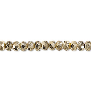 Bead, Czech fire-polished glass, metallic pale gold, 5x4mm faceted rondelle. Sold per 15-1/2&quot; to 16&quot; strand.