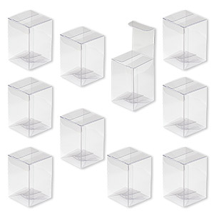 Box, plastic, clear, 2 x 2 x 3-inch rectangle with peel-off protective film. Sold per pkg of 10.