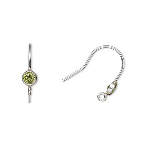 Ear wire, peridot (natural) and sterling silver, 15mm fishhook with 4mm faceted round and open loop, 20 gauge. Sold per pair.