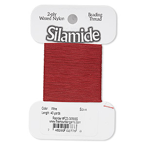 Thread, Silamide, 2-ply waxed nylon, wine, size A, 4-pound test. Sold per 40-yard card.