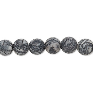 Bead, black silk stone (natural), matte, 8mm round, B grade, Mohs hardness 4. Sold per 15-1/2&quot; to 16&quot; strand.