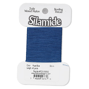 Thread, Silamide, 2-ply waxed nylon, royal blue, size A, 4-pound test. Sold per 40-yard card.