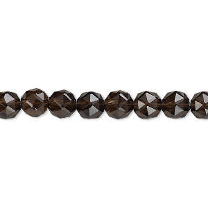 Bead, smoky quartz (heated / irradiated), 6mm rose-cut round, B+ grade, Mohs hardness 7. Sold per 8-inch strand, approximately 30 beads.