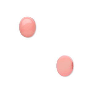 Cabochon, bamboo coral (dyed), pink, 10x8mm calibrated oval, Mohs hardness 3-1/2 to 4. Sold per pkg of 2.