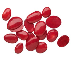 Cabochon, bamboo coral (dyed), red, 10x8mm-25x15mm non-calibrated freeform, Mohs hardness 3-1/2 to 4. Sold per 25-gram pkg, approximately 15-25 cabochons.