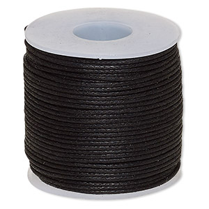 Cord, waxed cotton, black, 0.5mm. Sold per 25-meter spool.