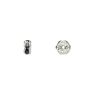 Bead, glass rhinestone and silver-plated brass, black, 5x2mm rondelle. Sold per pkg of 10.