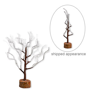 Component, galvanized steel / gum arabic tree / multi-gemstone (natural / dyed / heated) / epoxy / felt, multicolored, 16x5-inch to 18x5-inch tree. Sold individually.