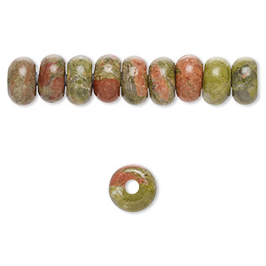 Bead, unakite (natural), 8x5mm rondelle, B grade, Mohs hardness 6 to 7. Sold per pkg of 10.