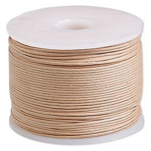 Cord, waxed cotton, natural, 0.5mm. Sold per 100-meter spool.