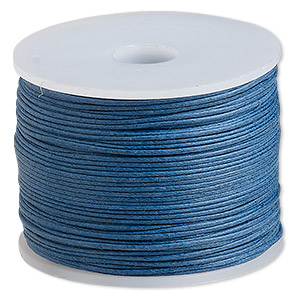 Cord, waxed cotton, medium blue, 0.5mm. Sold per 25-meter spool. - Fire  Mountain Gems and Beads