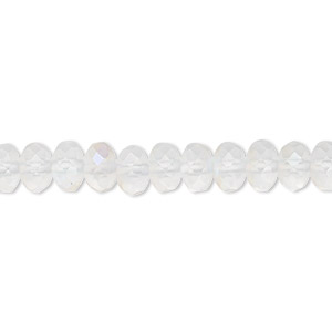 Bead, Czech fire-polished glass, matte opal AB, 7x5mm faceted rondelle. Sold per 15-1/2&quot; to 16&quot; strand.