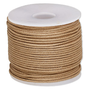 Cord, waxed cotton, light brown, 1mm, 20-pound test. Sold per 25-meter spool.