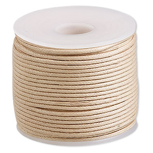 Cord, waxed cotton, natural, 1mm, 20-pound test. Sold per 25-meter spool.