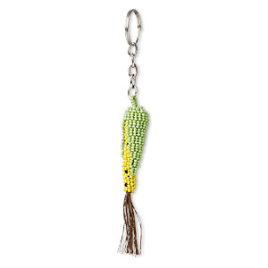 Keychain, nylon / glass / stainless steel, multicolored, 3 x 1/2 x 1/2 inch to 3-1/2 x 1/2 x 1/2 inch corn on the cob, 5-1/2 to 6 inches with split ring. Sold individually.