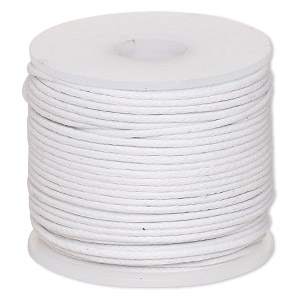 Cord, waxed cotton, white, 1mm, 20-pound test. Sold per 25-meter spool.