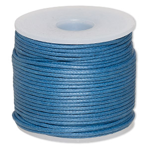 Cord, waxed cotton, medium blue, 1mm, 20-pound test. Sold per 25-meter spool.