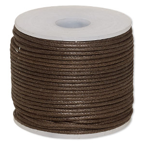 Cord, waxed cotton, brown, 1mm, 20-pound test. Sold per 25-meter spool.
